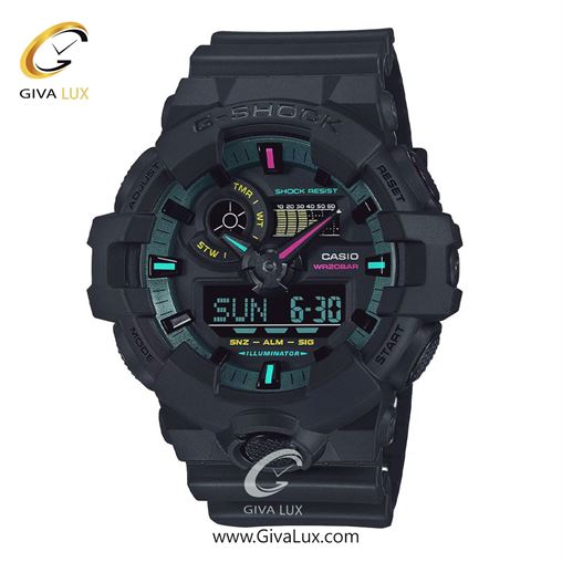 ساعت مچی اورجینال مردانه کاسیو Casio دو زمانه مشکی | مشکی| سبز یشمی تیره| کد رفرنس جی شاک G-Shock GA-700MF-1ADR