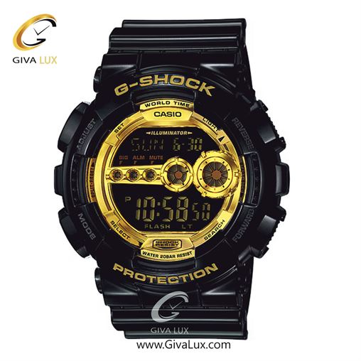 ساعت مچی اورجینال مردانه کاسیو Casio دو زمانه مشکی | مشکی| طلایی-مشکی| کد رفرنس جی شاک G-Shock GD-100GB-1A