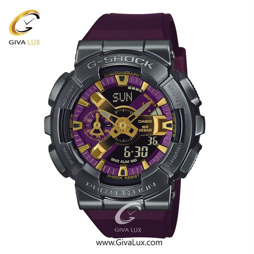 ساعت مچی اورجینال مردانه کاسیو Casio دو زمانه تیتانیوم | بنفش| طلایی-بنفش| کد رفرنس جی شاک G-Shock GM-110CL-6ADR
