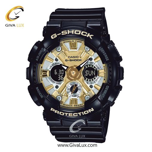 ساعت مچی اورجینال زنانه کاسیو Casio دو زمانه مشکی | مشکی| مشکی-نقره ای-طلایی| کد رفرنس جی شاک G-Shock GMA-S120GB-1ADR