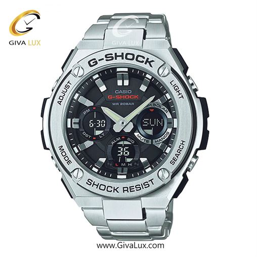 ساعت مچی اورجینال مردانه کاسیو Casio دو زمانه نقره ای | نقره ای| مشکی| کد رفرنس جی شاک G-Shock GST-S110D-1ADR