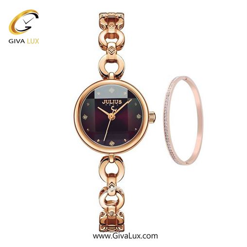 ست ساعت مچی اورجینال و دستبند زنانه جولیوس رزگلد | رزگلد| زرشکی| کد رفرنس JA-1171C