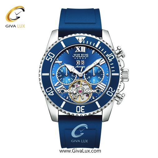 ساعت مچی اورجینال مردانه جولیوس سه موتوره فول تایم نقره ای-آبی | آبی| آبی| کد رفرنس JAH-153B