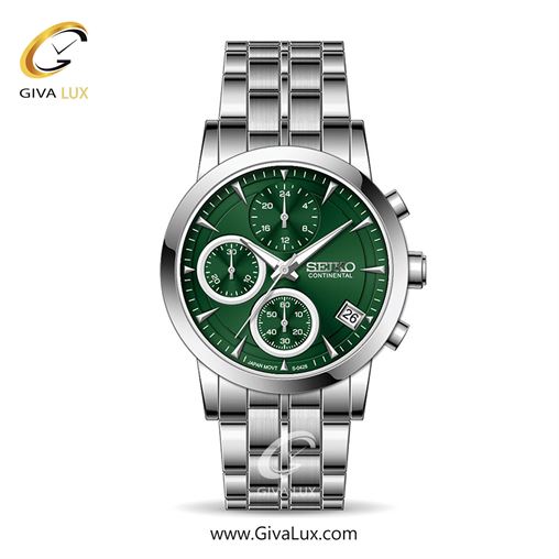 ساعت مچی اورجینال زنانه سیکو (کانتیننتال) | Seiko (Continental) سه موتوره کرنوگراف نقره ای | نقره ای| سبز یشمی تیره| کد رفرنس 0428