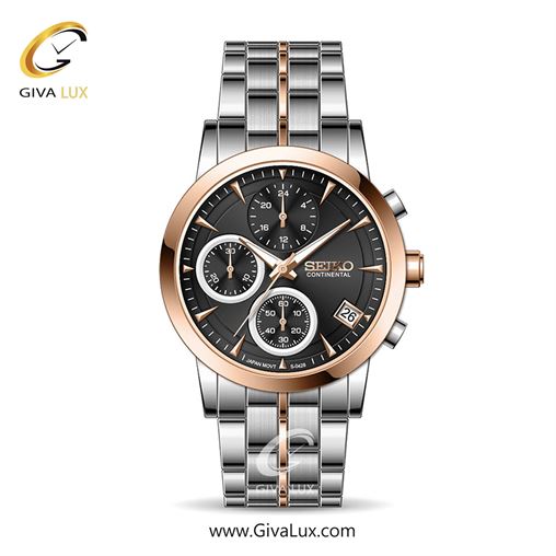 ساعت مچی اورجینال زنانه سیکو (کانتیننتال) | Seiko (Continental)  سه موتوره کرنوگراف رزگلد | رزگلد-نقره ای| مشکی| کد رفرنس 0428