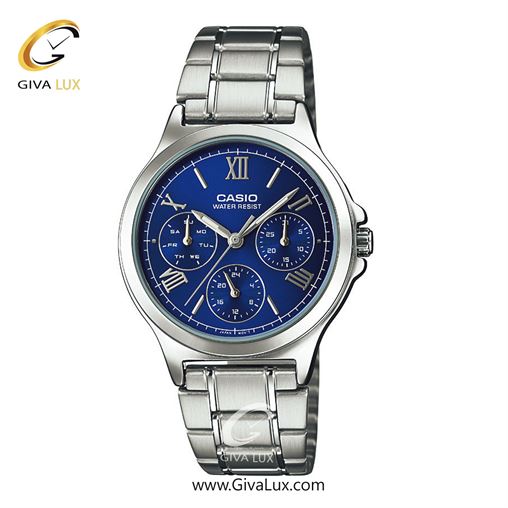 ساعت مچی اورجینال زنانه کاسیو Casio سه موتوره فول تایم نقره ای | نقره ای| آبی| کد رفرنس LTP-V300D-2A2UDF
