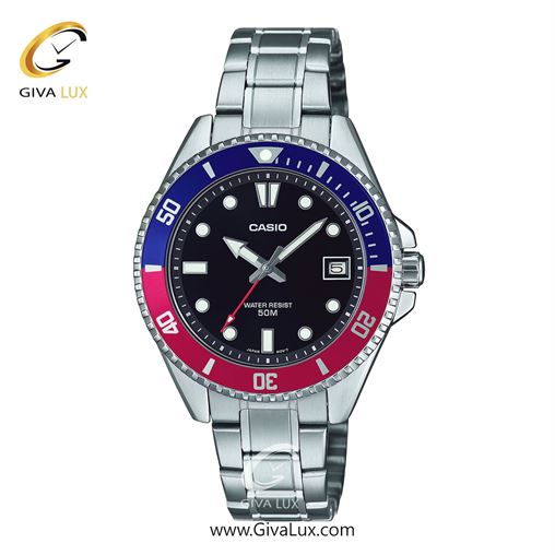 ساعت مچی اورجینال مردانه کاسیو Casio نقره ای-سرخابی-آبی کاربنی | نقره ای| مشکی| کد رفرنس MDV-10D-1A3VDF