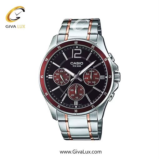 ساعت مچی اورجینال مردانه کاسیو Casio سه موتوره فول تایم زرشکی | نقره ای| مشکی| کد رفرنس MTP-1374D-5AVDF
