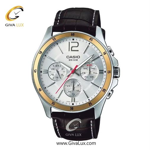 ساعت مچی اورجینال مردانه کاسیو Casio سه موتوره فول تایم نقره ای-طلایی | قهوه ای| نقره ای| کد رفرنس MTP-1374L-7AVDF