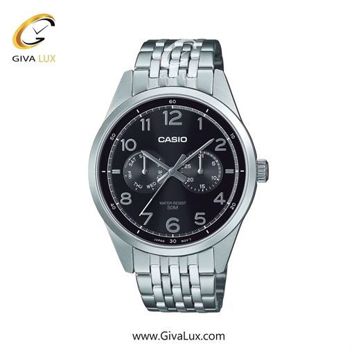 ساعت مچی اورجینال مردانه کاسیو Casio سه موتوره فول تایم نقره ای | نقره ای| مشکی| کد رفرنس MTP-E340D-1AVDF