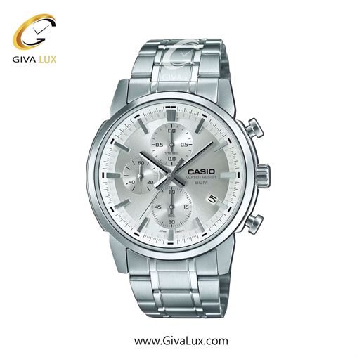 ساعت مچی اورجینال مردانه کاسیو Casio سه موتوره کرنوگراف نقره ای | نقره ای| نقره ای| کد رفرنس MTP-E510D-7AVDF