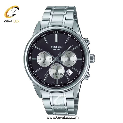 ساعت مچی اورجینال مردانه کاسیو Casio سه موتوره کرنوگراف نقره ای | نقره ای| مشکی| کد رفرنس MTP-E515D-1A