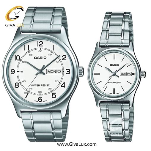 ساعت مچی اورجینال ست کاسیو Casio نقره ای | نقره ای| سفید| کد رفرنس زنانه: LTP-V006D-7B2UDF، مردانه: MTP-V006D-7B2UDF