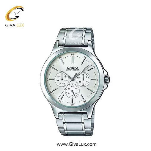 ساعت مچی اورجینال مردانه کاسیو Casio سه موتوره کرنوگراف نقره ای | نقره ای| نقره ای| کد رفرنس MTP-V300D-7A