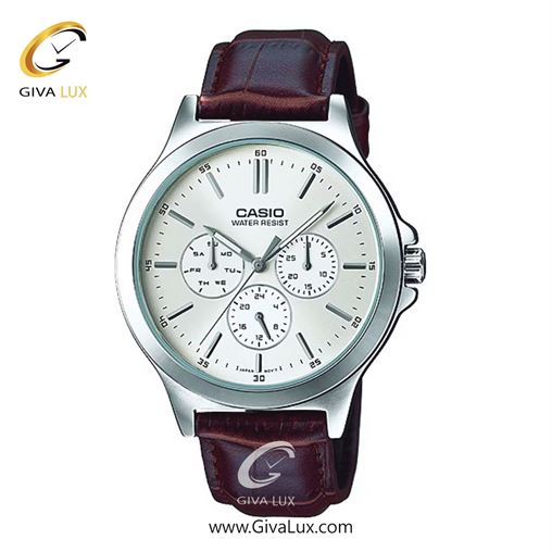 ساعت مچی اورجینال مردانه کاسیو Casio سه موتوره فول تایم نقره ای | قهوه ای| نقره ای| کد رفرنس MTP-V300L-7A