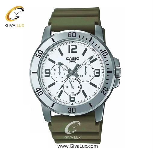 ساعت مچی اورجینال مردانه کاسیو Casio سه موتوره فول تایم نقره ای | سبز| سفید| کد رفرنس MTP-VD300-3BUDF