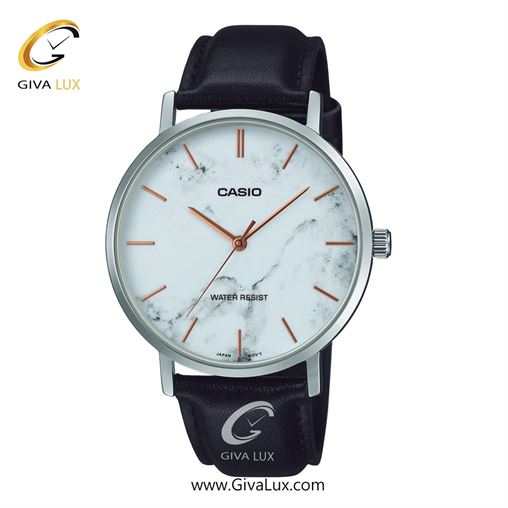 ساعت مچی اورجینال مردانه کاسیو Casio نقره ای | مشکی| سفید صدفی-گلدار/طرحدار| کد رفرنس MTP-VT01LM-7AUDF