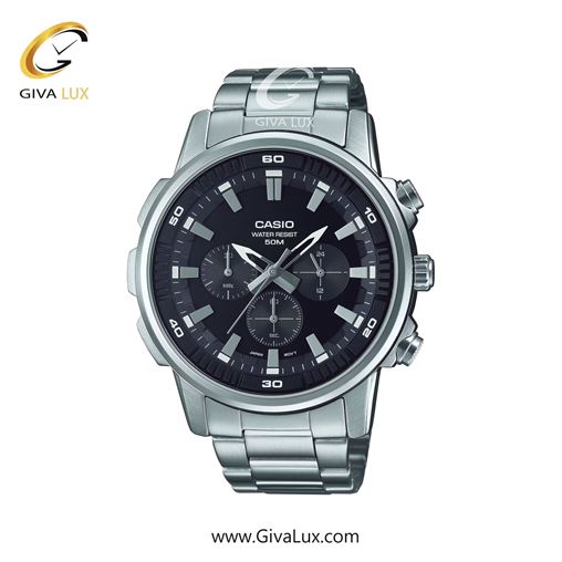 ساعت مچی اورجینال مردانه کاسیو Casio سه موتوره کرنوگراف نقره ای | نقره ای| مشکی| کد رفرنس MTP-E505D-1AVDF