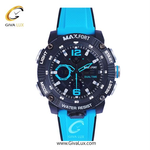 ساعت مچی اورجینال مکس فورت (MAXFORT) مردانه دو زمانه مشکی/ آبی/ مشکی - MX-8039/BL