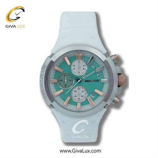 ساعت مچی اورجینال مردانه مکس فورت (MAXFORT) سه موتوره کرنوگراف نقره ای | سفید| سبزآبی| کد رفرنس MX113-5-0