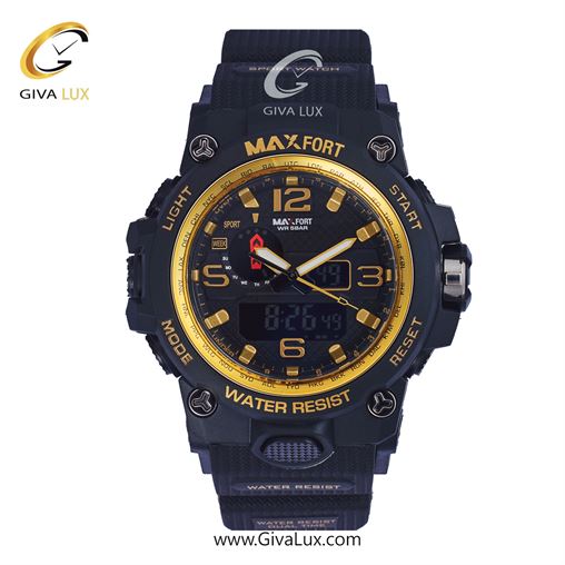 ساعت مچی اورجینال مکس فورت (MAXFORT) مردانه دو زمانه مشکی/ مشکی/ مشکی - MX-1545/BG