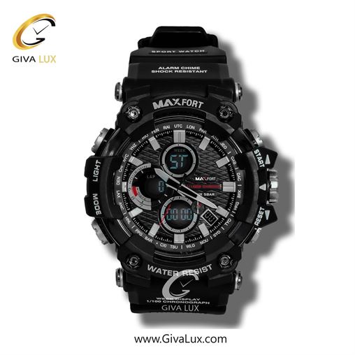 ساعت مچی اورجینال مردانه مکس فورت (MAXFORT) دو زمانه مشکی | مشکی| مشکی| کد رفرنس MX1802-2-0