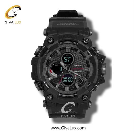 ساعت مچی اورجینال مردانه مکس فورت (MAXFORT) دو زمانه مشکی | مشکی| مشکی| کد رفرنس MX1802-3-0