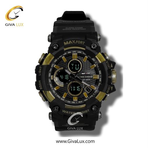 ساعت مچی اورجینال مردانه مکس فورت (MAXFORT) دو زمانه مشکی | مشکی| مشکی| کد رفرنس MX1802-4-0