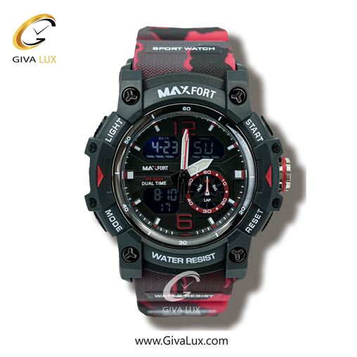 ساعت مچی اورجینال اسپرت-مردانه مکس فورت (MAXFORT) دو زمانه تیتانیوم | قرمز| مشکی| کد رفرنس MX8007-0-0