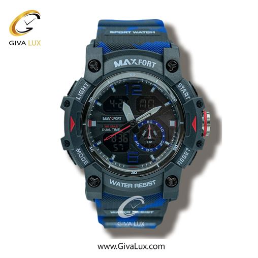 ساعت مچی اورجینال اسپرت-مردانه مکس فورت (MAXFORT) دو زمانه تیتانیوم | آبی| مشکی| کد رفرنس MX8007-1-0