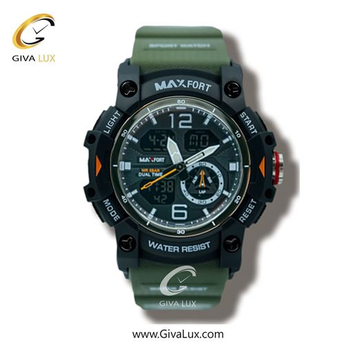 ساعت مچی اورجینال اسپرت-مردانه مکس فورت (MAXFORT) دو زمانه مشکی | سبز| مشکی| کد رفرنس MX8007-4-0