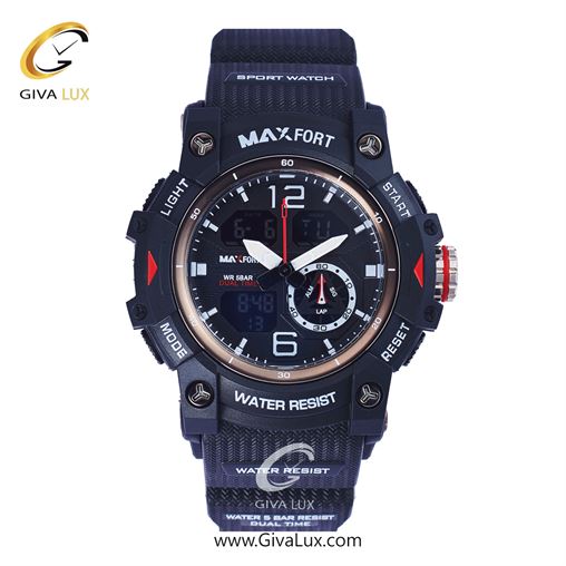 ساعت مچی اورجینال مکس فورت (MAXFORT) مردانه دو زمانه مشکی/ مشکی/ مشکی -  MX-8007/B