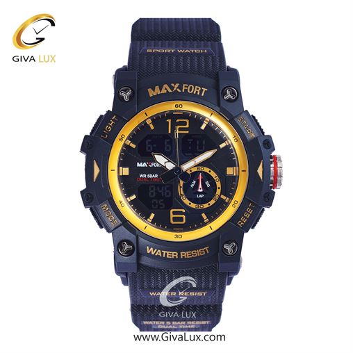 ساعت مچی اورجینال مکس فورت (MAXFORT) اسپرت دو زمانه مشکی/ مشکی/ مشکی -  MX-8007/BG