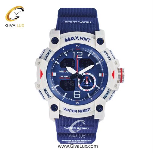 ساعت مچی اورجینال مکس فورت (MAXFORT) مردانه دو زمانه سفید/ آبی/ آبی -  MX-8007/BL