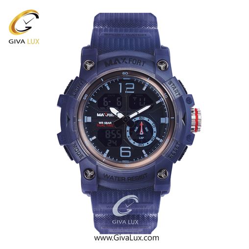ساعت مچی اورجینال مکس فورت (MAXFORT) مردانه دو زمانه سفید/ آبی/ مشکی - MX-8007/BL