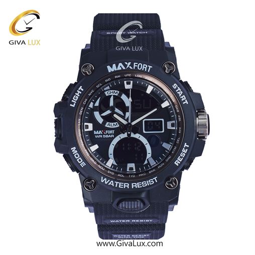 ساعت مچی اورجینال مکس فورت (MAXFORT) مردانه دو زمانه مشکی/ مشکی/ مشکی - MX-8011