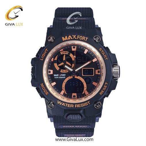 ساعت مچی اورجینال مکس فورت (MAXFORT) مردانه دو زمانه مشکی/ مشکی/ مشکی - MX-8011