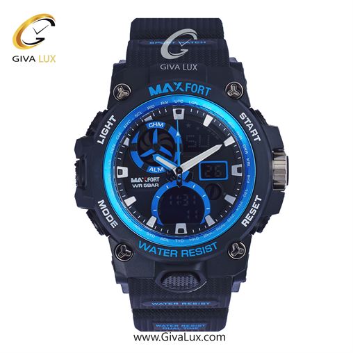 ساعت مچی اورجینال مکس فورت (MAXFORT) اسپرت دو زمانه مشکی/ مشکی/ مشکی - MX-8011