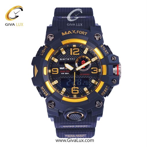 ساعت مچی اورجینال مکس فورت (MAXFORT) اسپرت دو زمانه طلایی/ مشکی/ مشکی -  MX8035/G