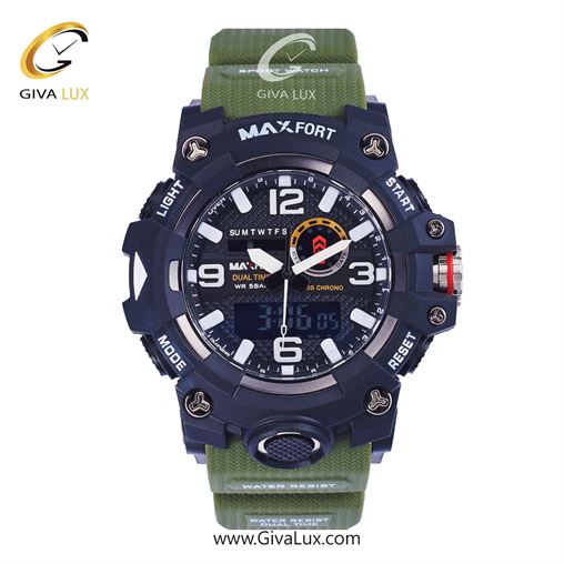 ساعت مچی اورجینال مکس فورت (MAXFORT) اسپرت دو زمانه مشکی/ سبز/ مشکی -  MX8035/GR