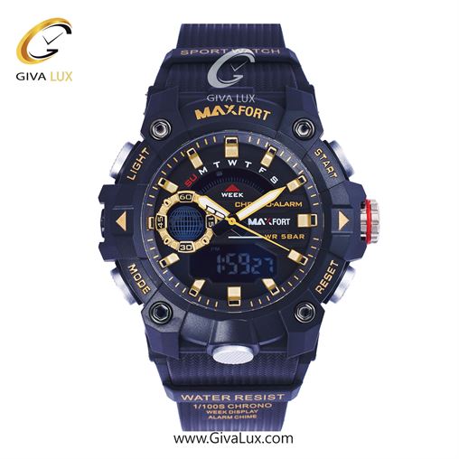 ساعت مچی اورجینال مکس فورت (MAXFORT) مردانه دو زمانه مشکی/ مشکی/ مشکی -  MX-8040/BG