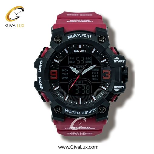 ساعت مچی اورجینال اسپرت-مردانه مکس فورت (MAXFORT) دو زمانه مشکی | قرمز| مشکی| کد رفرنس MX8049-2-0