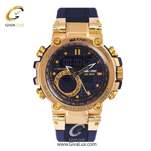 ساعت مچی اورجینال مکس فورت (MAXFORT) اسپرت دو زمانه طلایی/ مشکی/ مشکی - MX-8093/BG