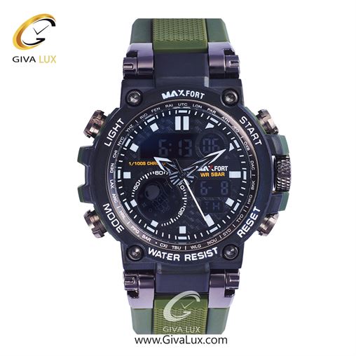 ساعت مچی اورجینال مکس فورت (MAXFORT) اسپرت دو زمانه مشکی/ سبز/ مشکی - MX-8093/GR