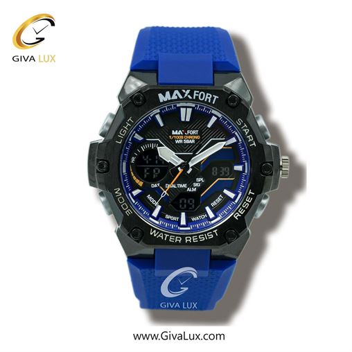 ساعت مچی اورجینال مردانه مکس فورت (MAXFORT) دو زمانه مشکی | آبی| مشکی| کد رفرنس MX8101-0-0