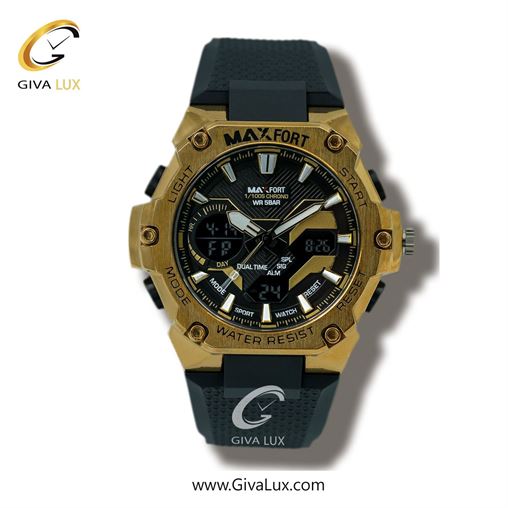 ساعت مچی اورجینال مردانه مکس فورت (MAXFORT) دو زمانه طلایی | تیتانیوم(زغالی)| مشکی| کد رفرنس MX8101-1-0