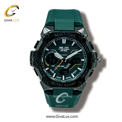 ساعت مچی اورجینال مردانه مکس فورت (MAXFORT) دو زمانه مشکی | سبزآبی| سبزآبی| کد رفرنس MX8101-2-0