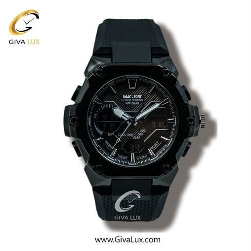 ساعت مچی اورجینال مردانه مکس فورت (MAXFORT) دو زمانه مشکی | مشکی| مشکی| کد رفرنس MX8101-4-0