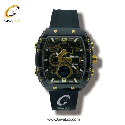 ساعت مچی اورجینال مردانه مکس فورت (MAXFORT) دو زمانه تیتانیوم | مشکی| مشکی| کد رفرنس MX8109-1-0