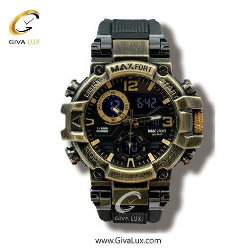 ساعت مچی اورجینال مردانه مکس فورت (MAXFORT) دو زمانه طلایی | طوسی| مشکی| کد رفرنس MX8110-0-0